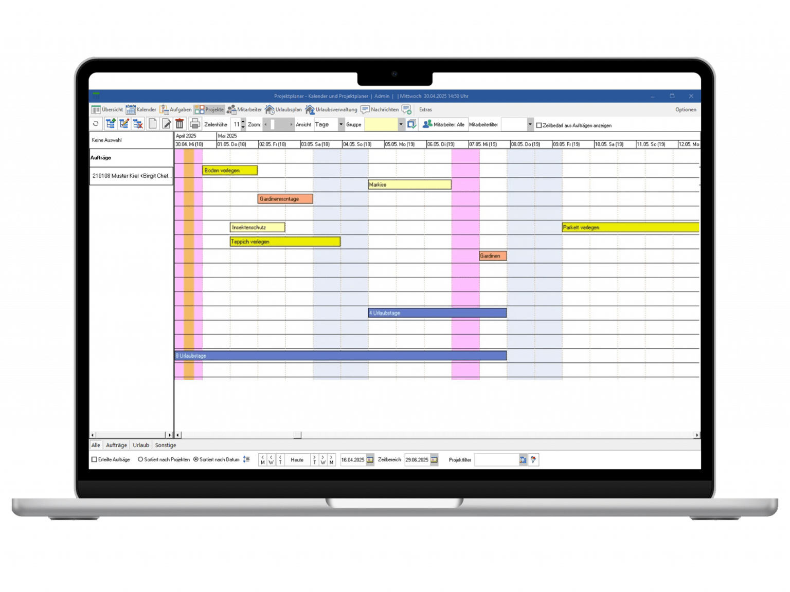 Screenshot des Projektplaners in raum level